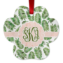 Tropical Leaves Metal Paw Ornament - Double Sided w/ Monogram