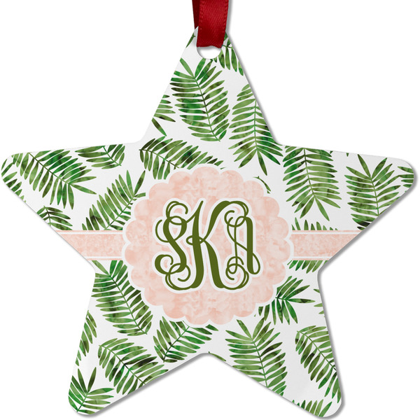 Custom Tropical Leaves Metal Star Ornament - Double Sided w/ Monogram