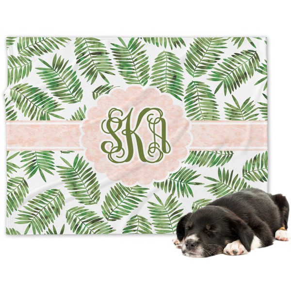 Custom Tropical Leaves Dog Blanket - Large (Personalized)