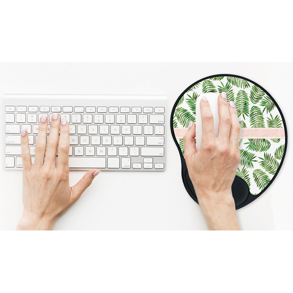 Tropical Leaves Mouse Pad with Wrist Rest - LIFESYTLE 2 (in use)