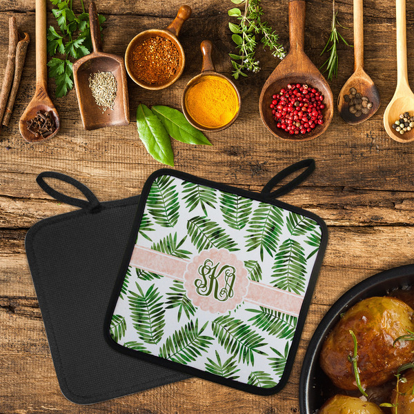 Tropical Leaves Neoprene Pot Holder - Set of 2  LIFESTYLE (Flatlay)
