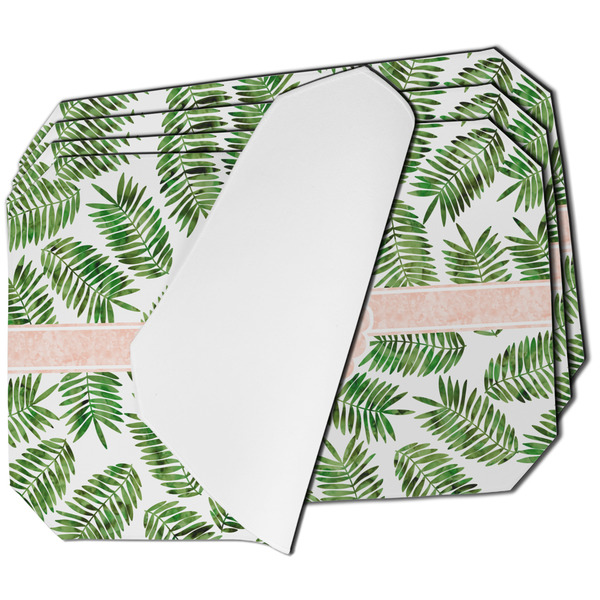 Custom Tropical Leaves Dining Table Mat - Octagon - Set of 4 (Single-Sided) w/ Monogram