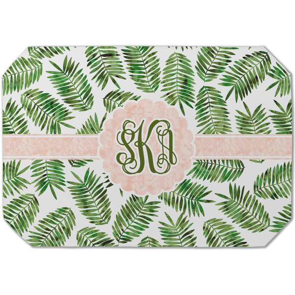 Custom Tropical Leaves Dining Table Mat - Octagon (Single-Sided) w/ Monogram