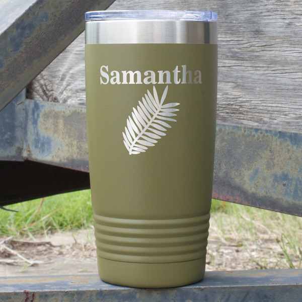 Custom Tropical Leaves 20 oz Stainless Steel Tumbler - Olive - Single Sided (Personalized)