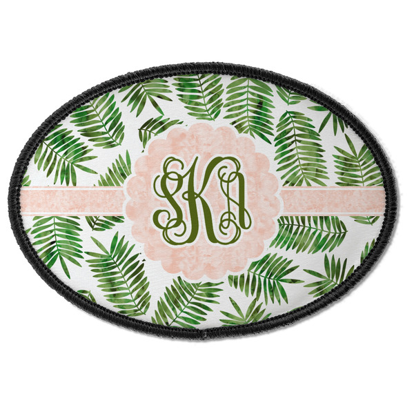 Custom Tropical Leaves Iron On Oval Patch w/ Monogram