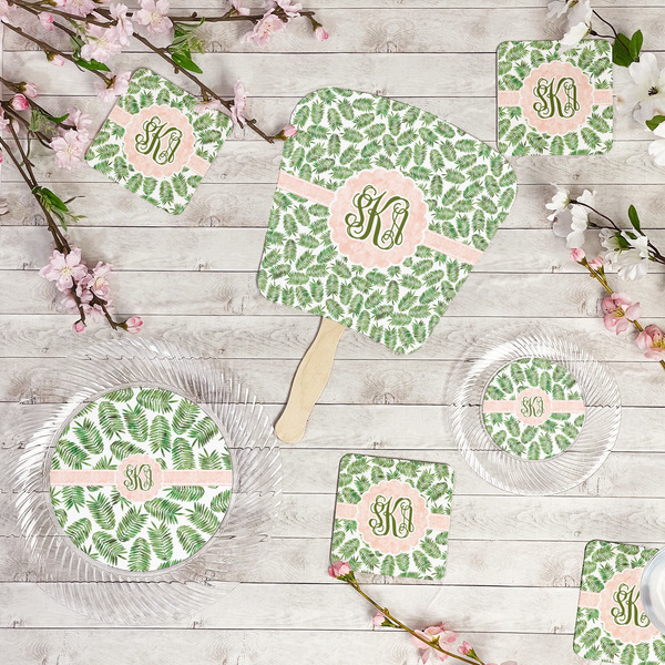 Tropical Leaves Party Supplies Combination Image - All items - Plates, Coasters, Fans