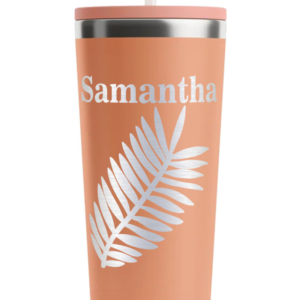Tropical Leaves Peach RTIC Everyday Tumbler - 28 oz. - Close Up