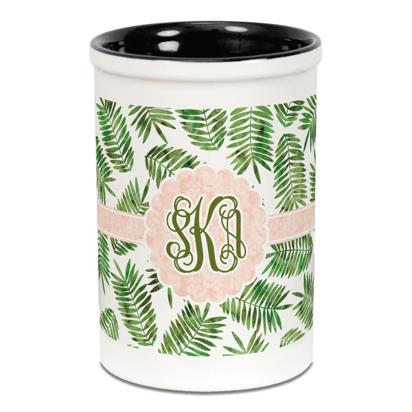 Tropical Leaves Pencil Holder - Black