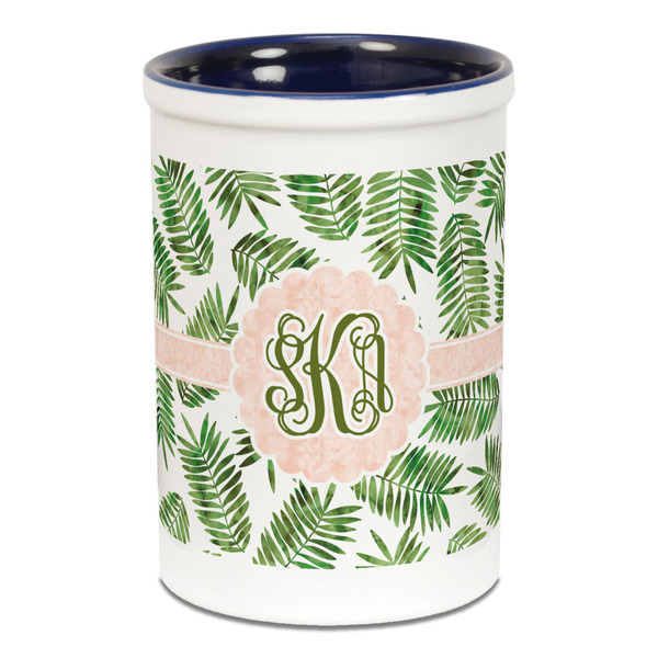 Tropical Leaves Pencil Holder - Blue