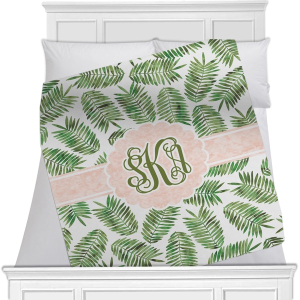 Custom Tropical Leaves Minky Blanket - Twin / Full - 80"x60" - Double Sided (Personalized)
