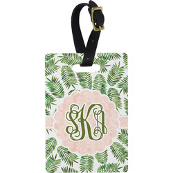 Tropical Leaves Plastic Luggage Tag - Rectangular w/ Monogram