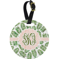 Tropical Leaves Plastic Luggage Tag - Round (Personalized)