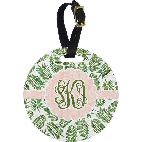 Custom Tropical Leaves Plastic Luggage Tag - Round (Personalized)