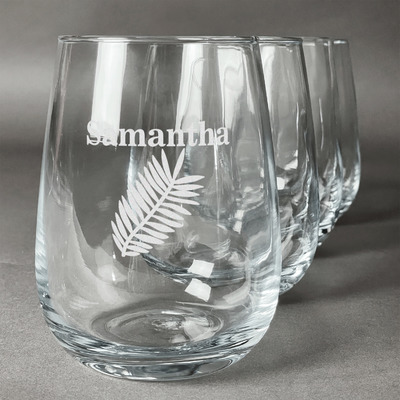 Tropical Leaves Stemless Wine Glasses (Set of 4) (Personalized)