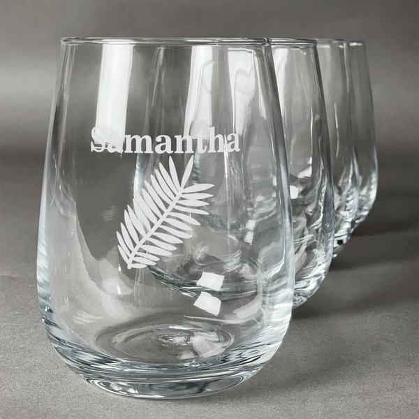 Custom Tropical Leaves Stemless Wine Glasses (Set of 4) (Personalized)