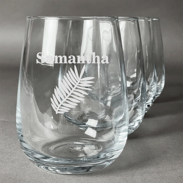 Custom Tropical Leaves Stemless Wine Glasses (Set of 4) (Personalized)