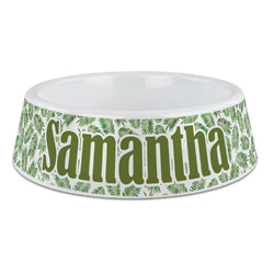 Tropical Leaves Plastic Dog Bowl - Large (Personalized)