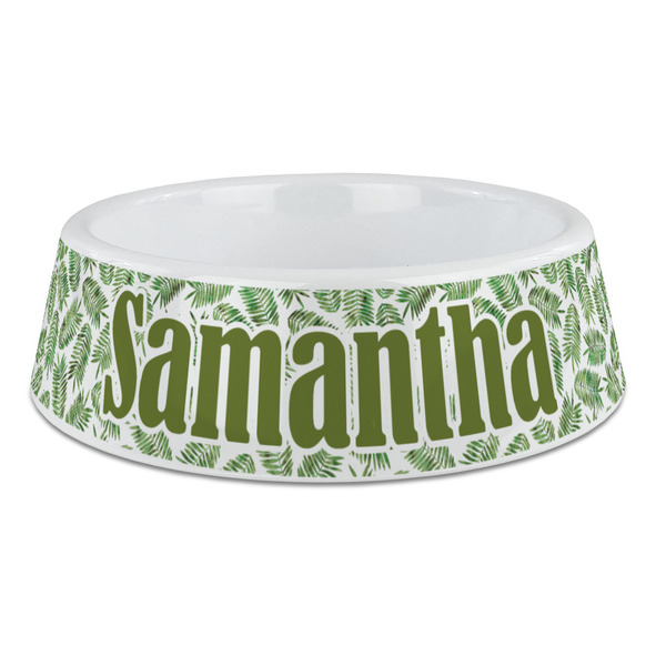 Custom Tropical Leaves Plastic Dog Bowl - Large (Personalized)