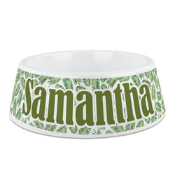 Tropical Leaves Plastic Dog Bowl (Personalized)