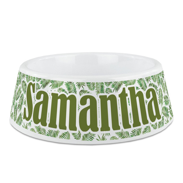 Custom Tropical Leaves Plastic Dog Bowl - Medium (Personalized)