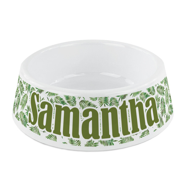Custom Tropical Leaves Plastic Dog Bowl - Small (Personalized)