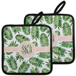 Tropical Leaves Pot Holders - Set of 2 w/ Monogram