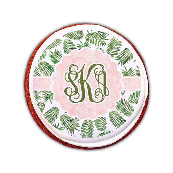 Tropical Leaves Printed Icing Circle - Small - On Cookie