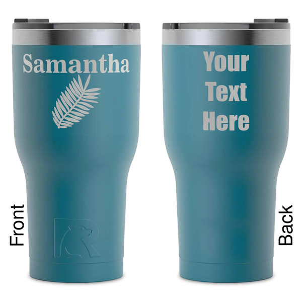 Custom Tropical Leaves RTIC Tumbler - Dark Teal - Laser Engraved - Double-Sided (Personalized)