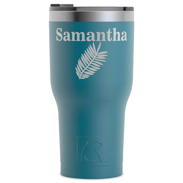 Custom Tropical Leaves RTIC Tumbler - Dark Teal - Laser Engraved - Single-Sided (Personalized)