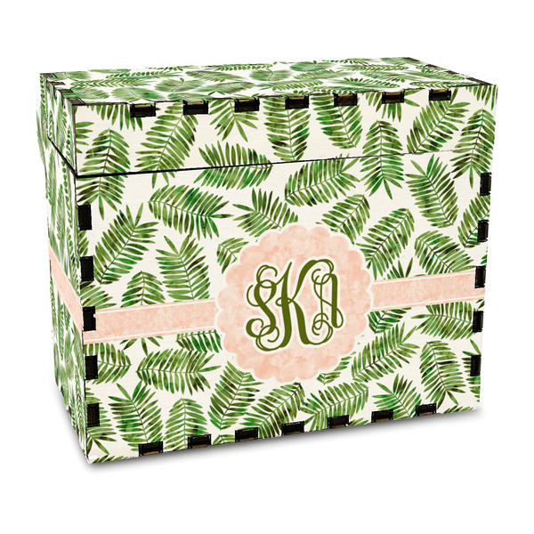 Custom Tropical Leaves Wood Recipe Box - Full Color Print (Personalized)