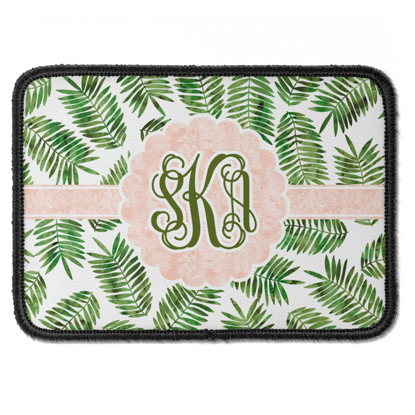 Custom Tropical Leaves Iron On Rectangle Patch w/ Monogram