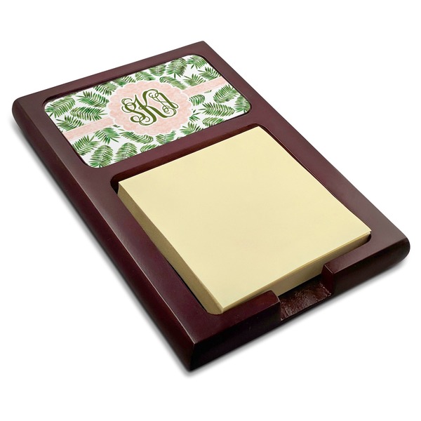 Custom Tropical Leaves Red Mahogany Sticky Note Holder (Personalized)