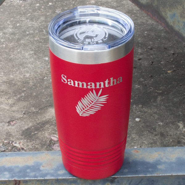 Tropical Leaves Red Polar Camel Tumbler - 20oz - Angled