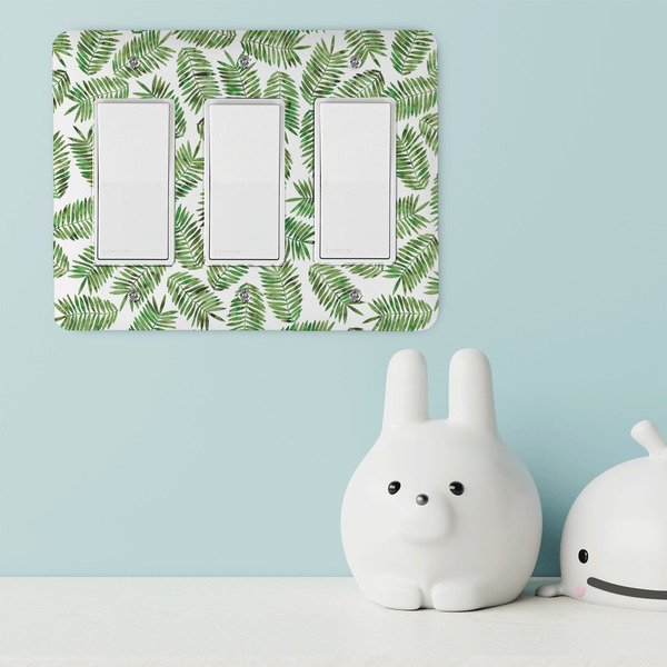 Tropical Leaves Rocker Light Switch Covers - Triple - IN CONTEXT