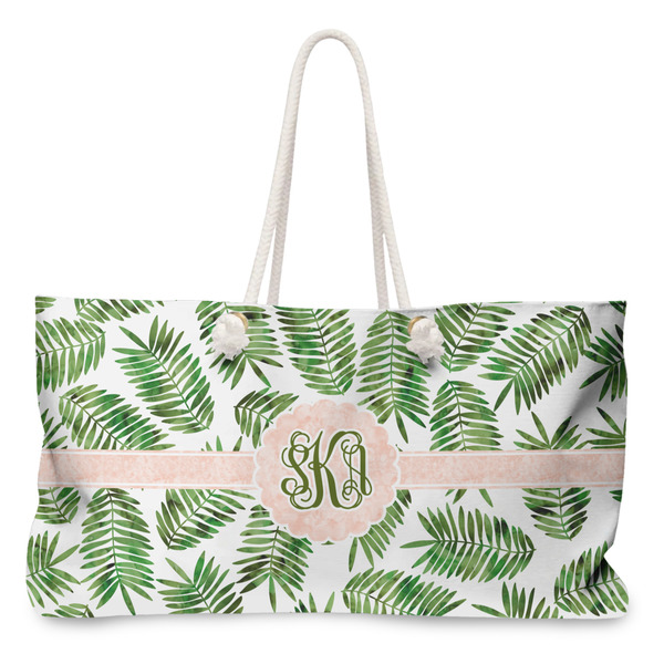 Custom Tropical Leaves Large Tote Bag with Rope Handles (Personalized)