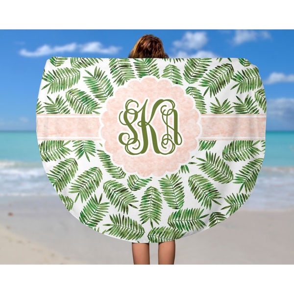 Tropical Leaves Round Beach Towel - In Use