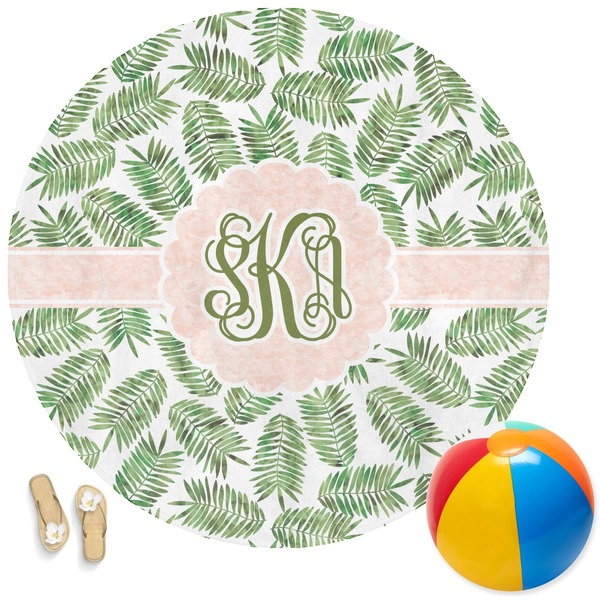 Custom Tropical Leaves Round Beach Towel (Personalized)