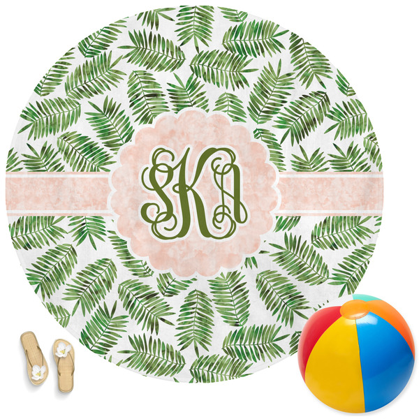 Custom Tropical Leaves Round Beach Towel (Personalized)