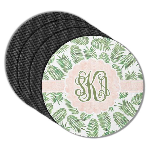 Custom Tropical Leaves Round Rubber Backed Coasters - Set of 4 (Personalized)