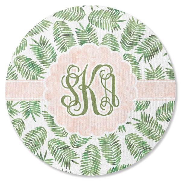 Custom Tropical Leaves Round Rubber Backed Coaster (Personalized)