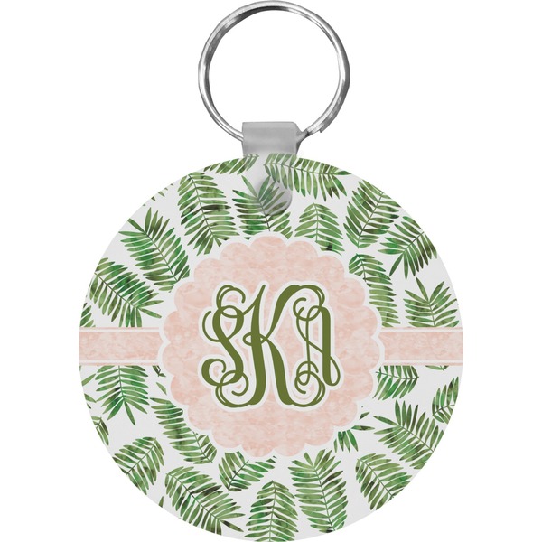 Custom Tropical Leaves Round Plastic Keychain (Personalized)