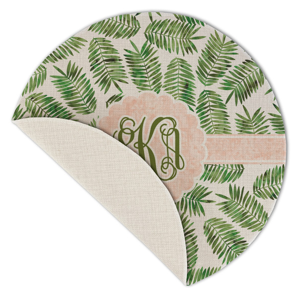 Tropical Leaves Round Linen Placemats - Front (folded corner single sided)