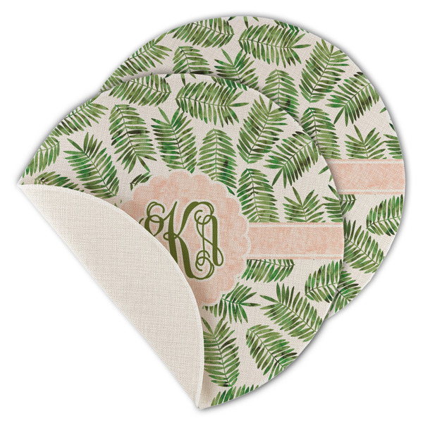 Custom Tropical Leaves Round Linen Placemat - Single Sided - Set of 4 (Personalized)