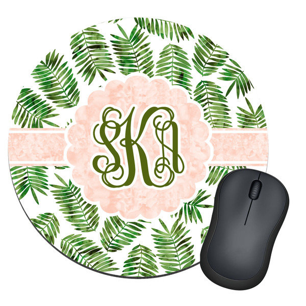 Custom Tropical Leaves Round Mouse Pad (Personalized)