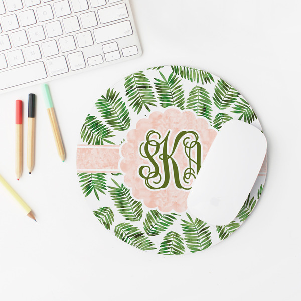 Tropical Leaves Round Mousepad - LIFESTYLE 2