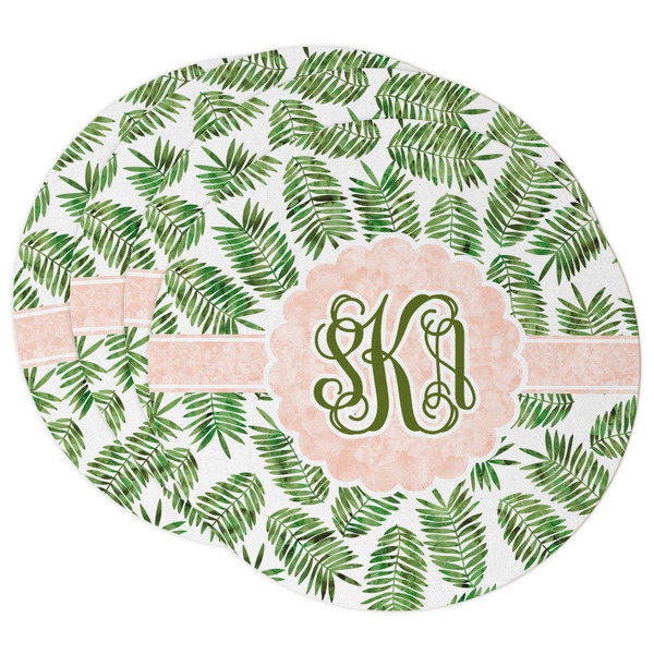Custom Tropical Leaves Round Paper Coasters w/ Monograms