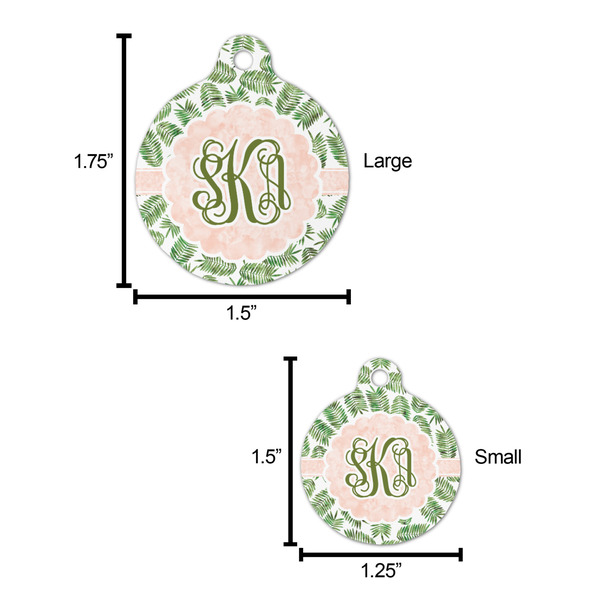 Tropical Leaves Round Pet ID Tag - Large - Comparison Scale