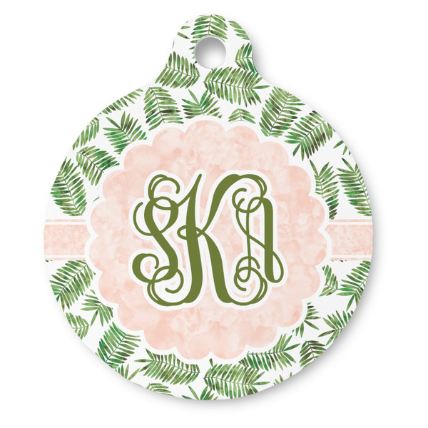 Custom Tropical Leaves Round Pet ID Tag - Large (Personalized)
