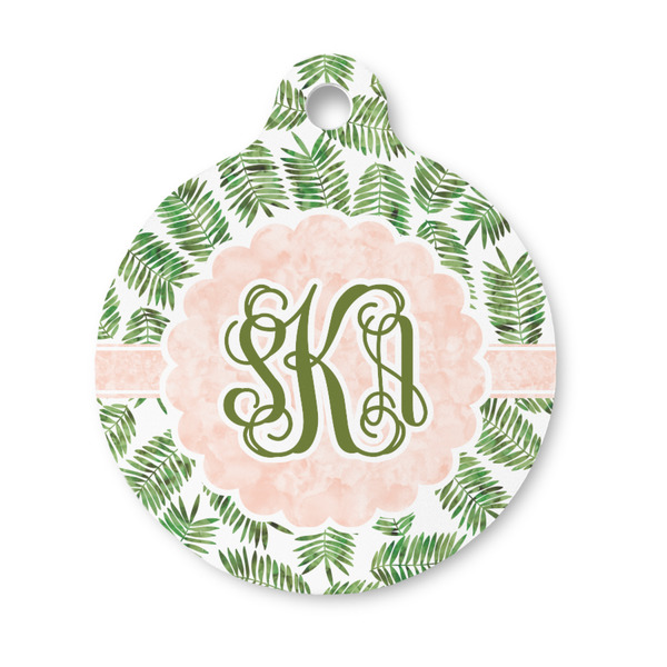 Custom Tropical Leaves Round Pet ID Tag - Small (Personalized)