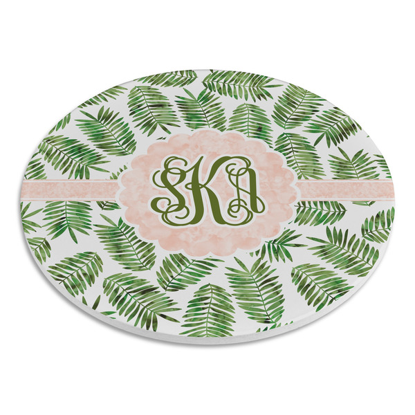 Tropical Leaves Round Stone Trivet - Angle View
